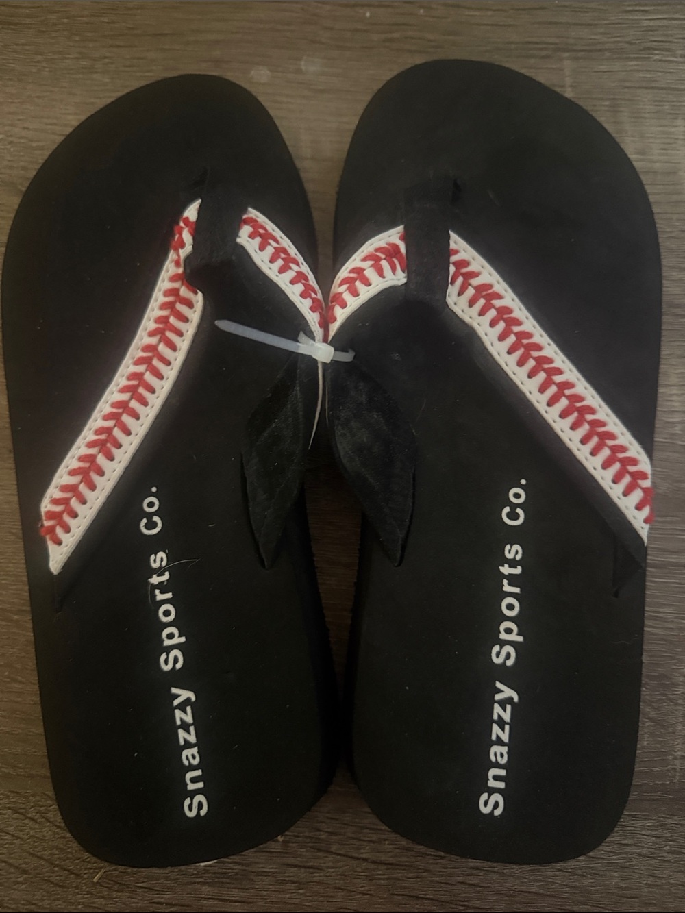 Women's Black Flip Flop Sandals with Red Stitch Accent